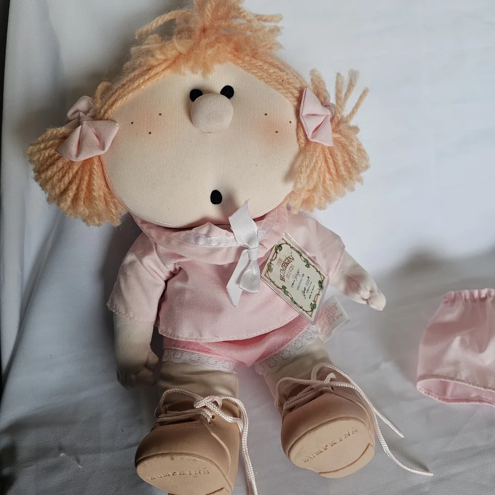 Vintage Plush Bumpkins ,Adorable Pink Doll with Dress